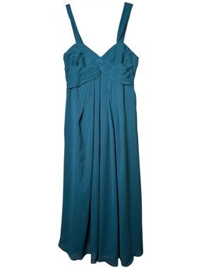 JJs House Medium Green Teal V-Neck Pleated Empire Maxi Dress